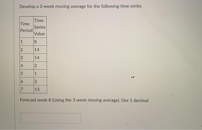 Solved Develop a 3-week moving average for the following | Chegg.com