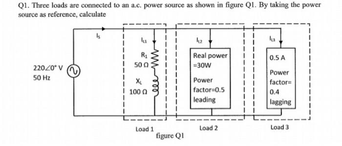 Solved QI. Three loads are connected to an a.c. power source | Chegg.com