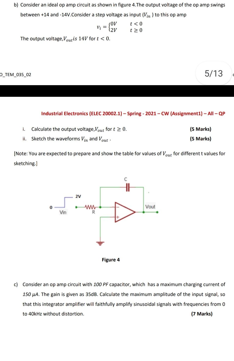 Solved B) Consider An Ideal Op Amp Circuit As Shown In | Chegg.com