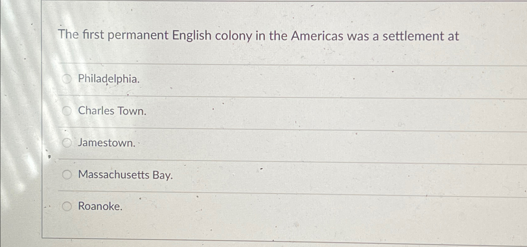 The first permanent English colony in the Americas | Chegg.com