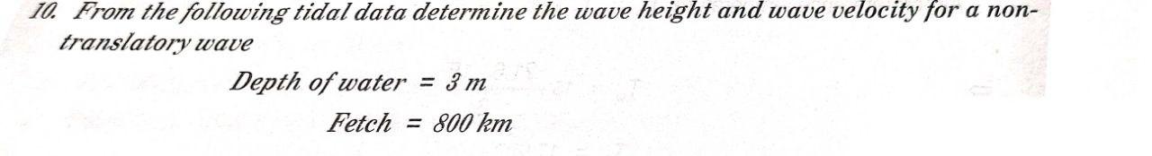 Tidal Calculation Problem Solving Example Solved 10. From the following tidal data determine the wave | Chegg.com
