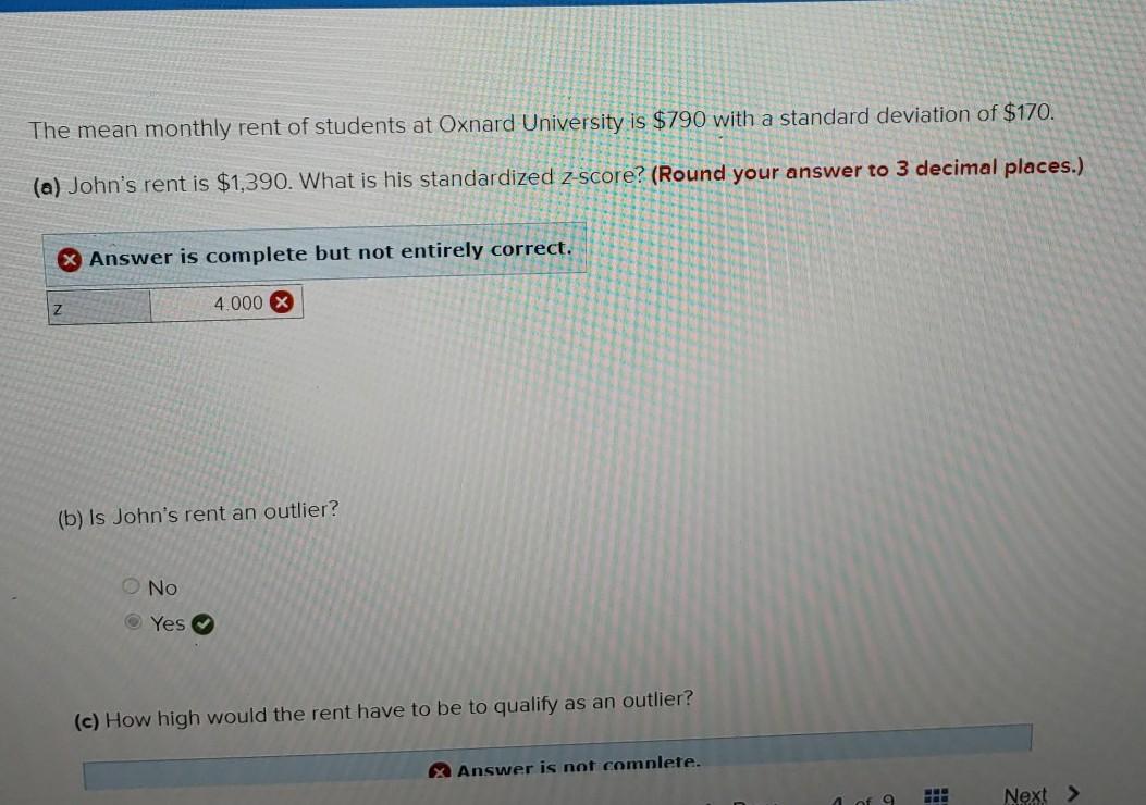 Solved The mean monthly rent of students at Oxnard