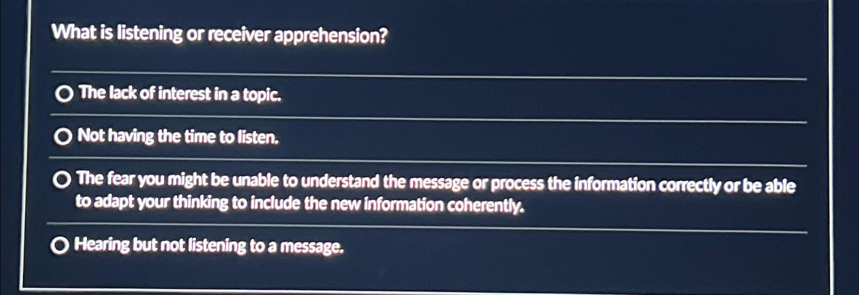 Solved What is listening or receiver apprehension?The lack