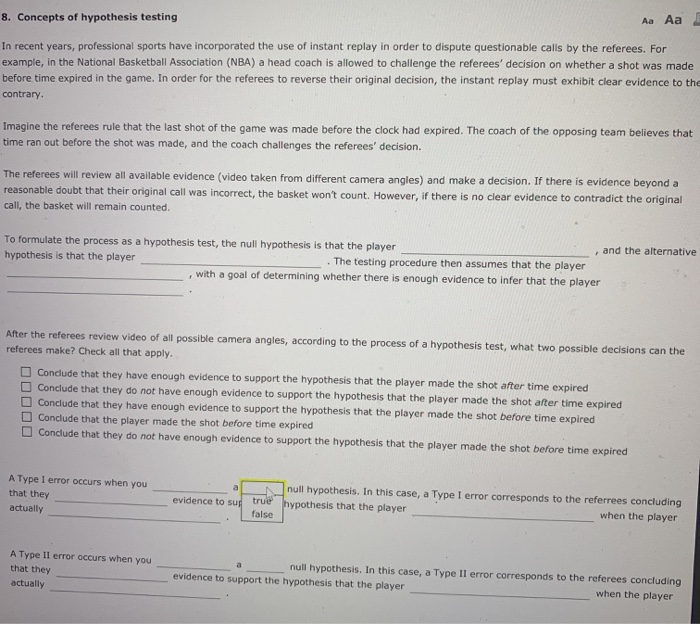 Solved 8. Concepts of hypothesis testing In recent years, | Chegg.com