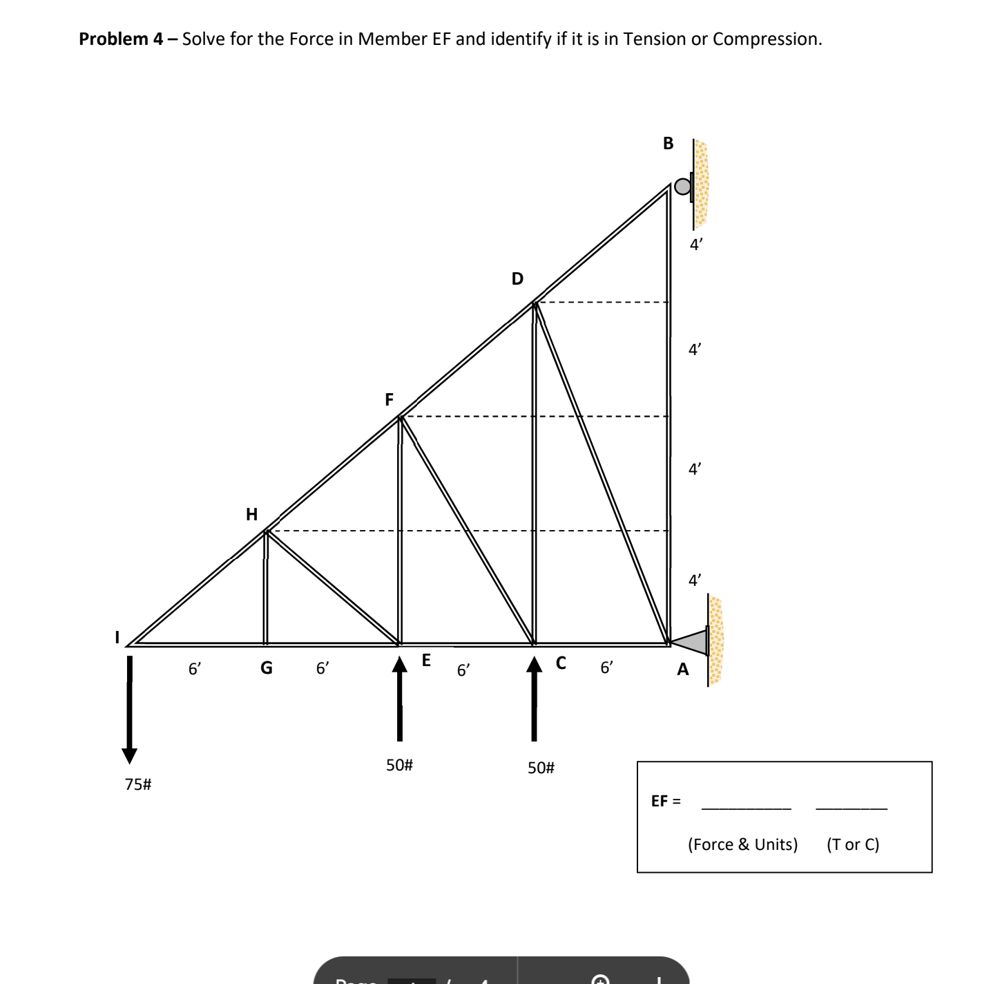 Solved Problem 4 - ﻿Solve for the Force in Member EF and | Chegg.com