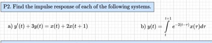 Solved P2. Find the impulse response of each of the | Chegg.com