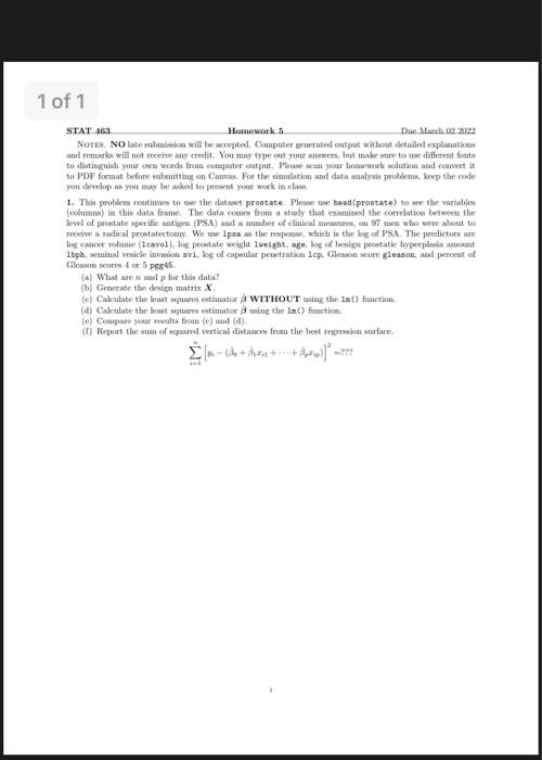 1 of 1 STAT 463 Homeworks De Larch 022122 NOTES NO | Chegg.com