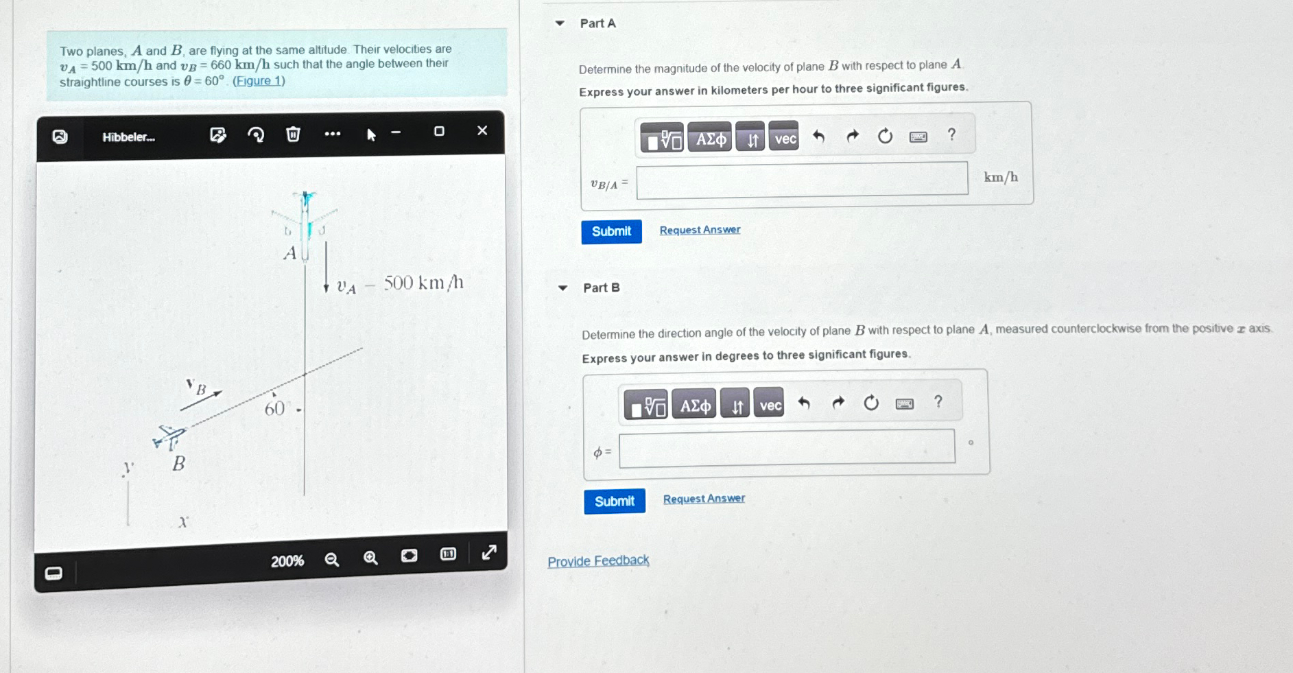 Solved Two Planes, A And B, ﻿are Flying At The Same | Chegg.com