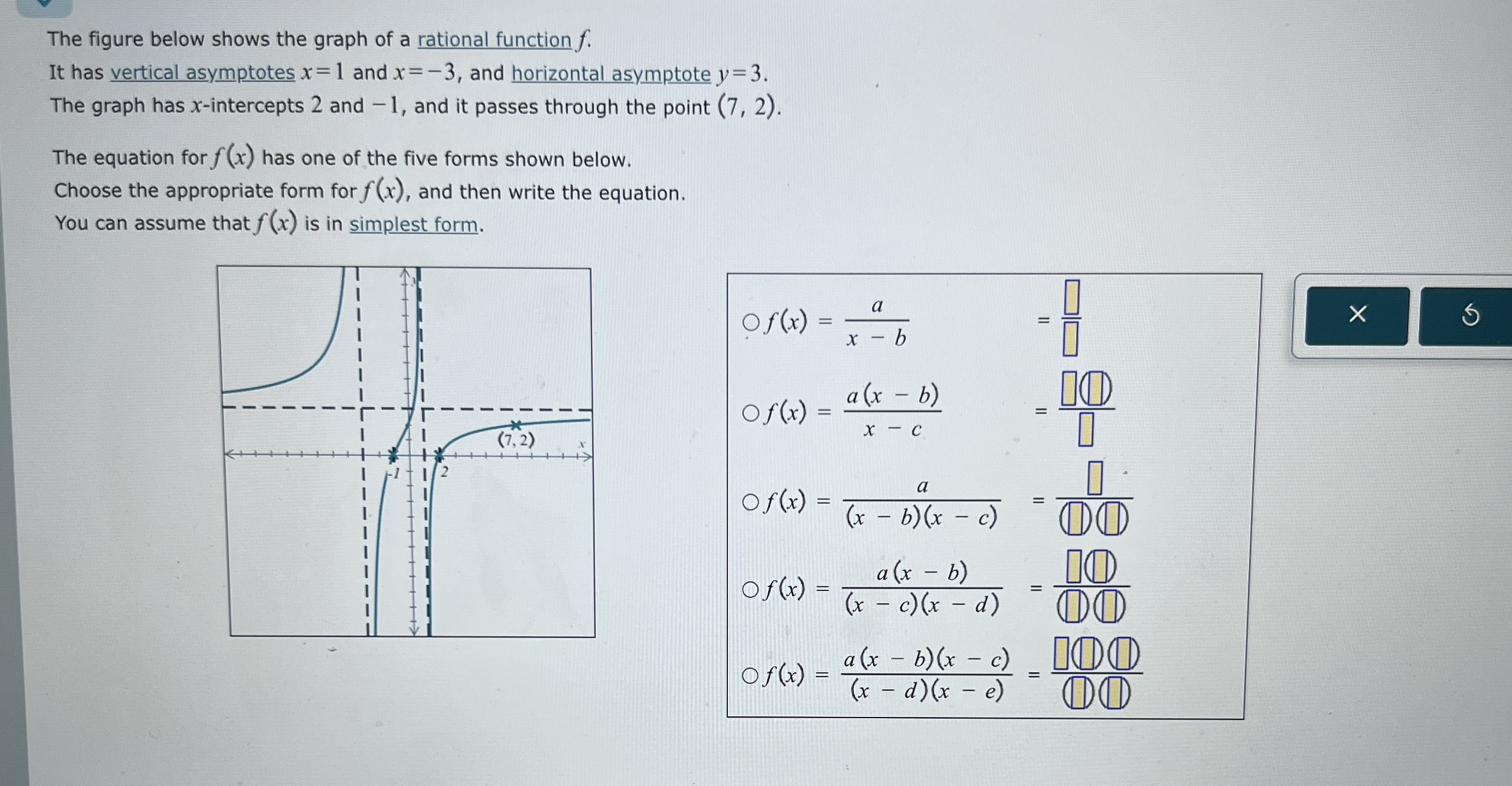 Solved by an EXPERT The figure below shows the graph of a rational ...