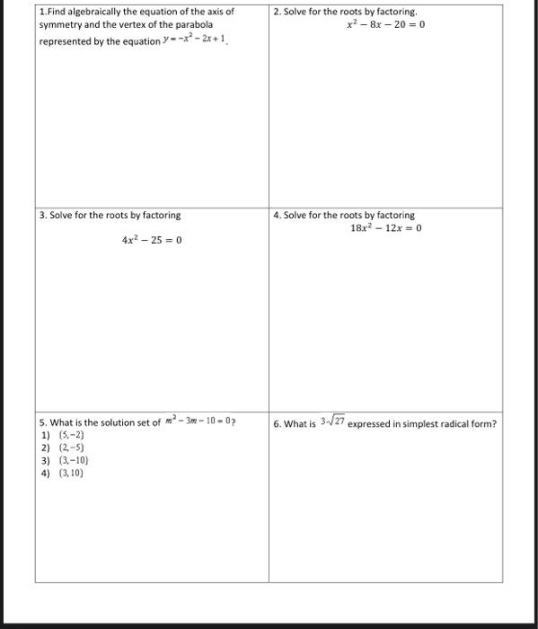 Solved 1 Find Algebraically The Equation Of The Axis Of Chegg Com