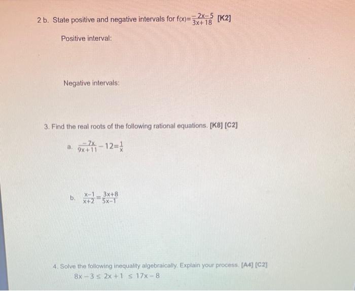 Solved 2 B. State Positive And Negative Intervals For | Chegg.com