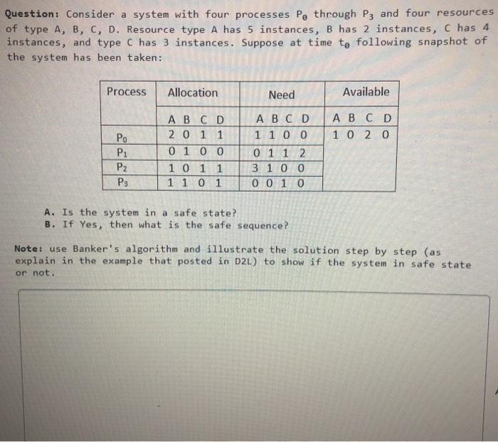Solved Question: Consider a system with four processes Po | Chegg.com
