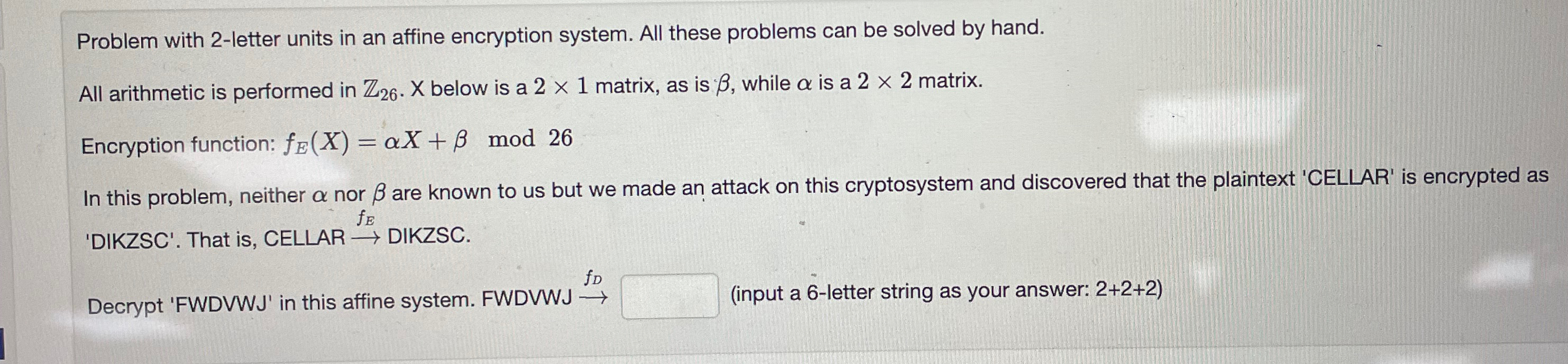 Solved Problem With 2-letter Units In An Affine Encryption | Chegg.com