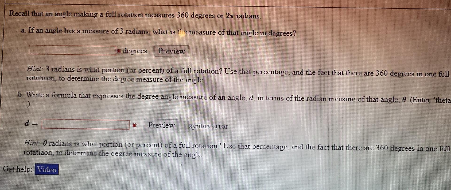 Solved Recall that an angle making a full rotation measures | Chegg.com