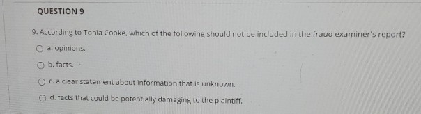 Solved QUESTION 9 9. According to Tonia Cooke, which of the | Chegg.com