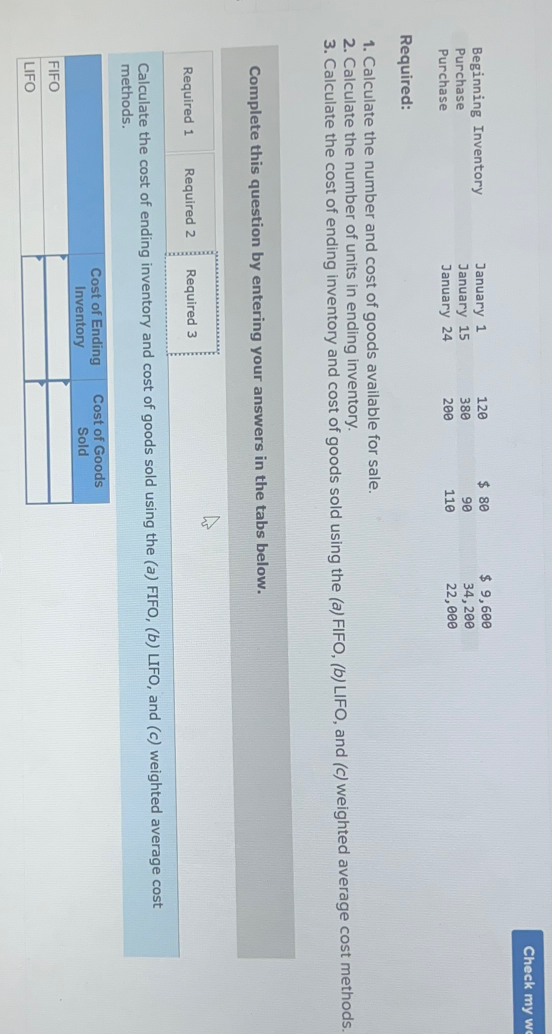 \table[[Beginning Inventory,January 1,120,$80,$9,600 | Chegg.com