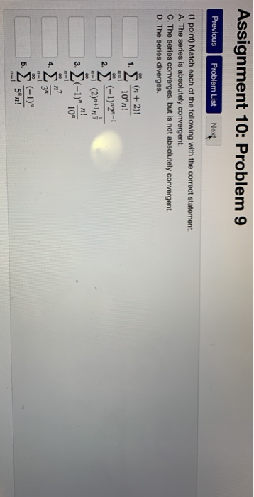 Solved Assignment 10: Problem 1 Previous Problem List Next | Chegg.com