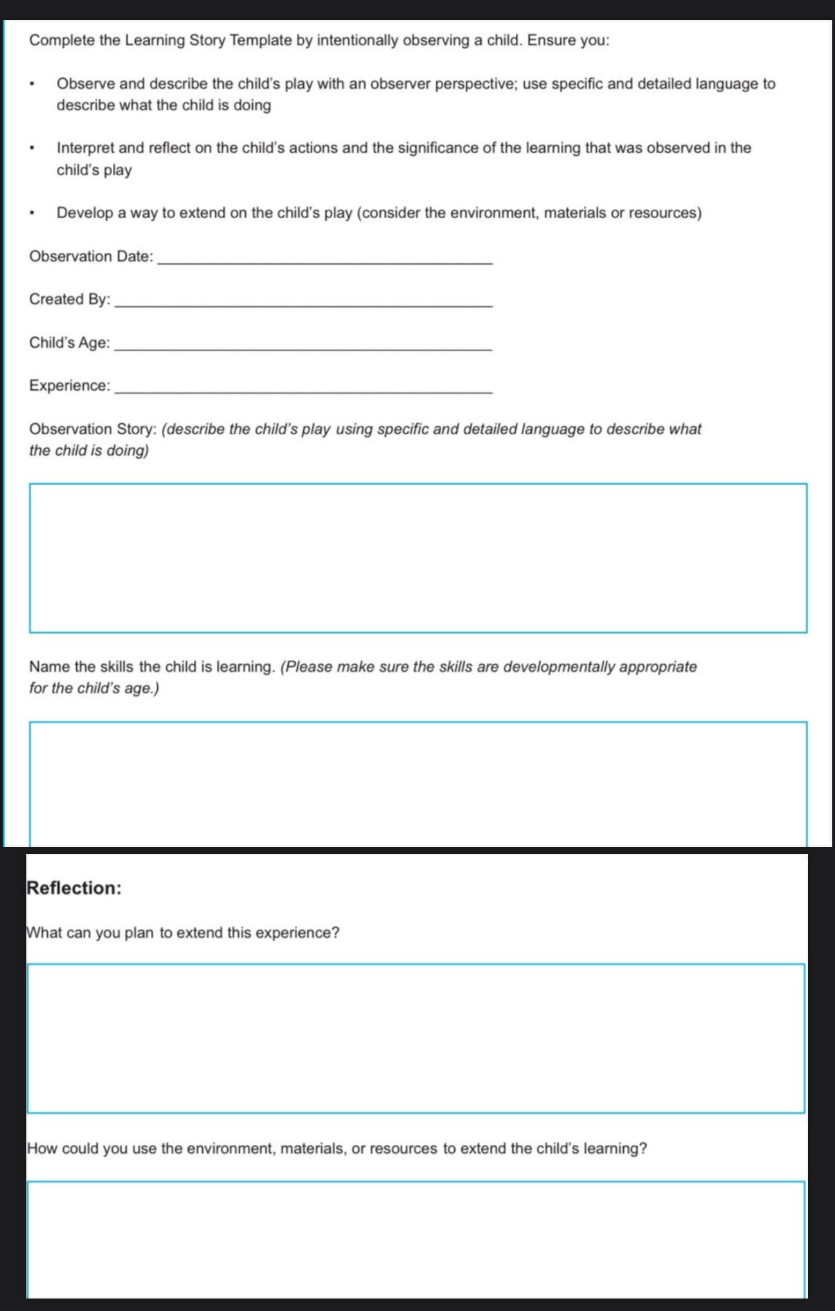 Solved Complete the Learning Story Template by intentionally | Chegg.com