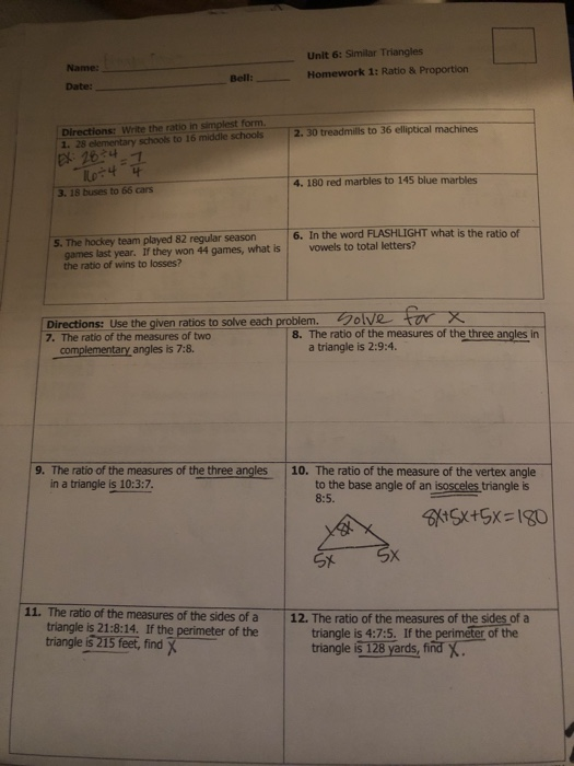 solved name date unit 6 similar triangles homework 1 chegg com