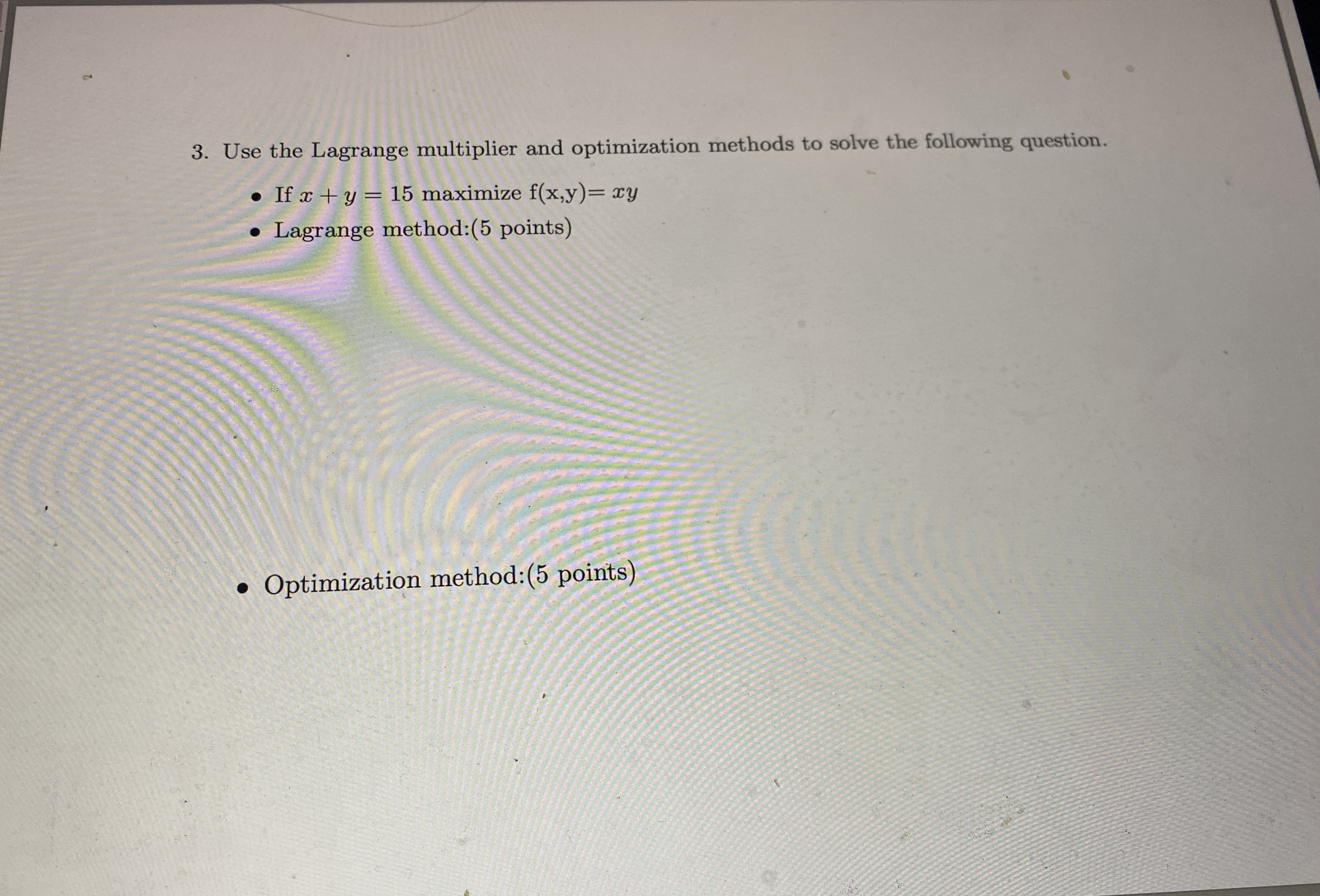 Solved Use the Lagrange multiplier and optimization methods | Chegg.com