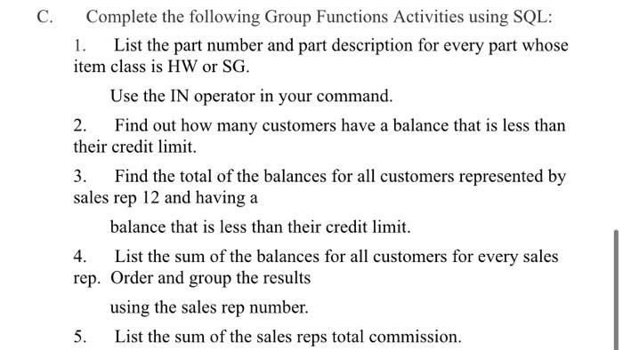 Solved C. Complete the following Group Functions Activities | Chegg.com