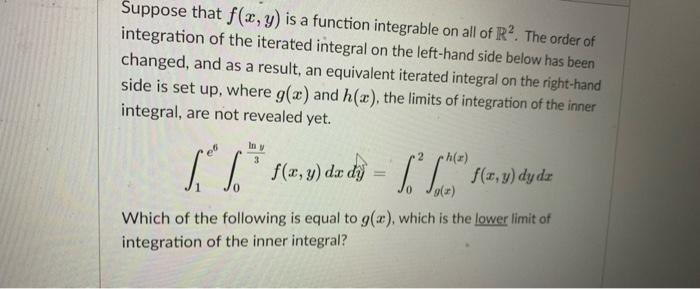 Solved Suppose that f(x, y) is a function integrable on all | Chegg.com