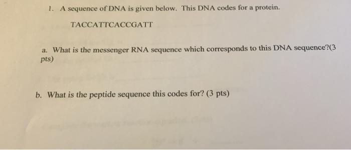 Solved 1. A sequence of DNA is given below. This DNA codes | Chegg.com