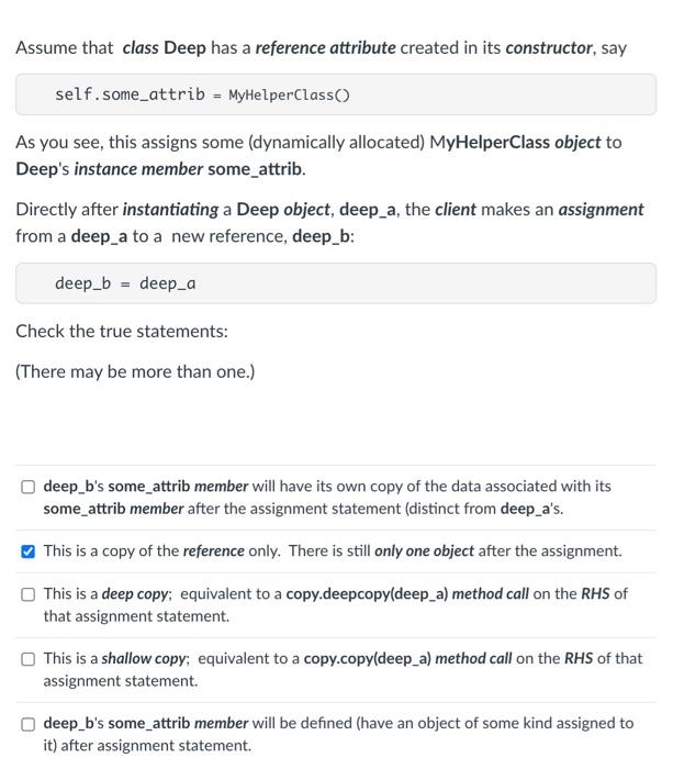 Solved Assume That Class Deep Has A Reference Attribute | Chegg.com