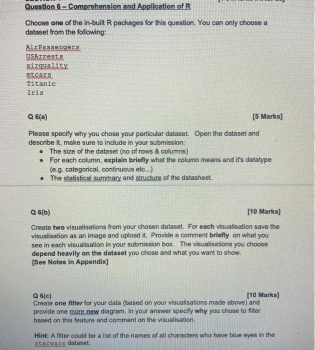 Solved Question 6 - Comprehension and Application of R | Chegg.com