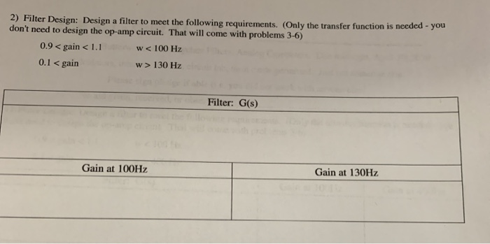 Solved 2) Filter Design: Design a filter to meet the | Chegg.com