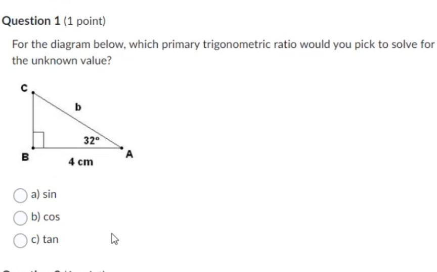 Solved For the diagram below, which primary trigonometric | Chegg.com