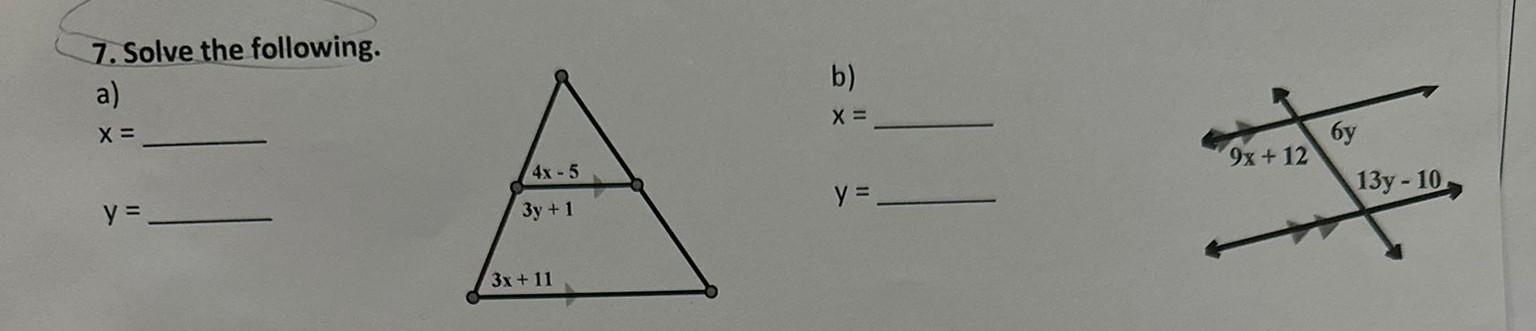 Solved 7. Solve The Following. A) B) X= X= Y= Y= | Chegg.com