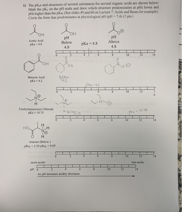 Solved 1) The pKs and structures of several substances for ...
