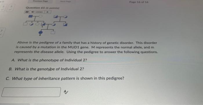 Solved Above is the pedigree of a family that has a history | Chegg.com