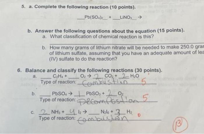 Solved Pb(SO4)2+LiNO3→ B. Answer The Following Questions | Chegg.com