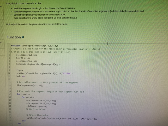 Matlab Editable Code Function Linesegs Slopefield Chegg Com