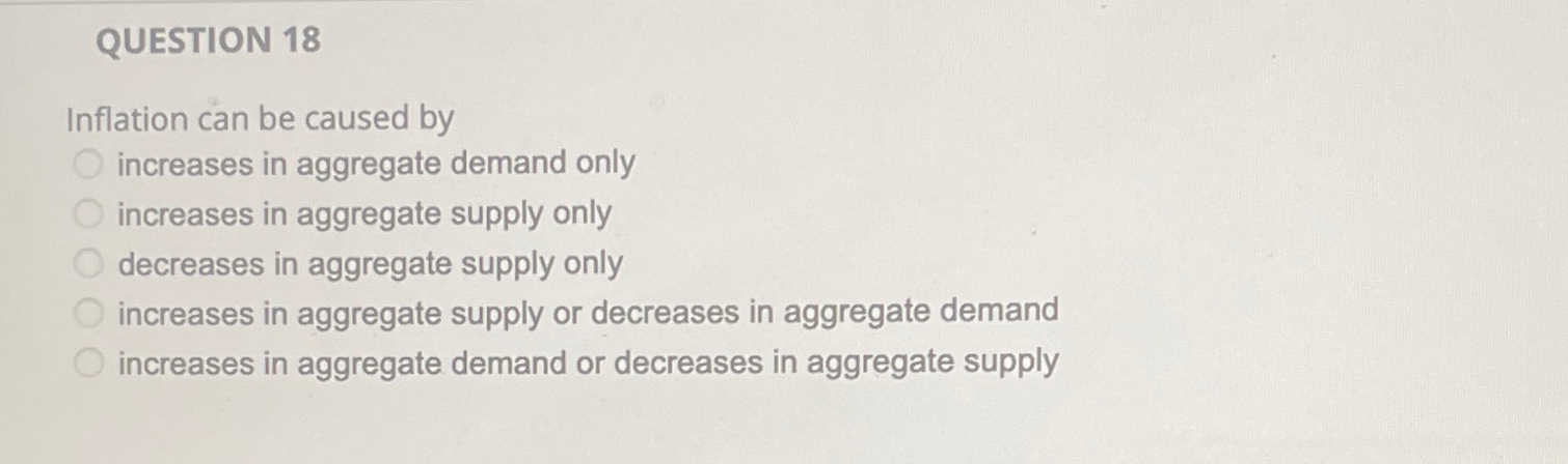 Solved QUESTION 18Inflation can be caused by increases in | Chegg.com