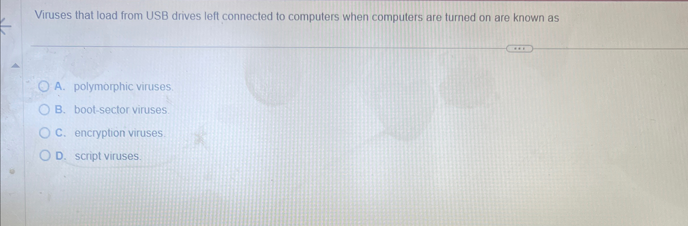 Solved Viruses that load from USB drives left connected to | Chegg.com