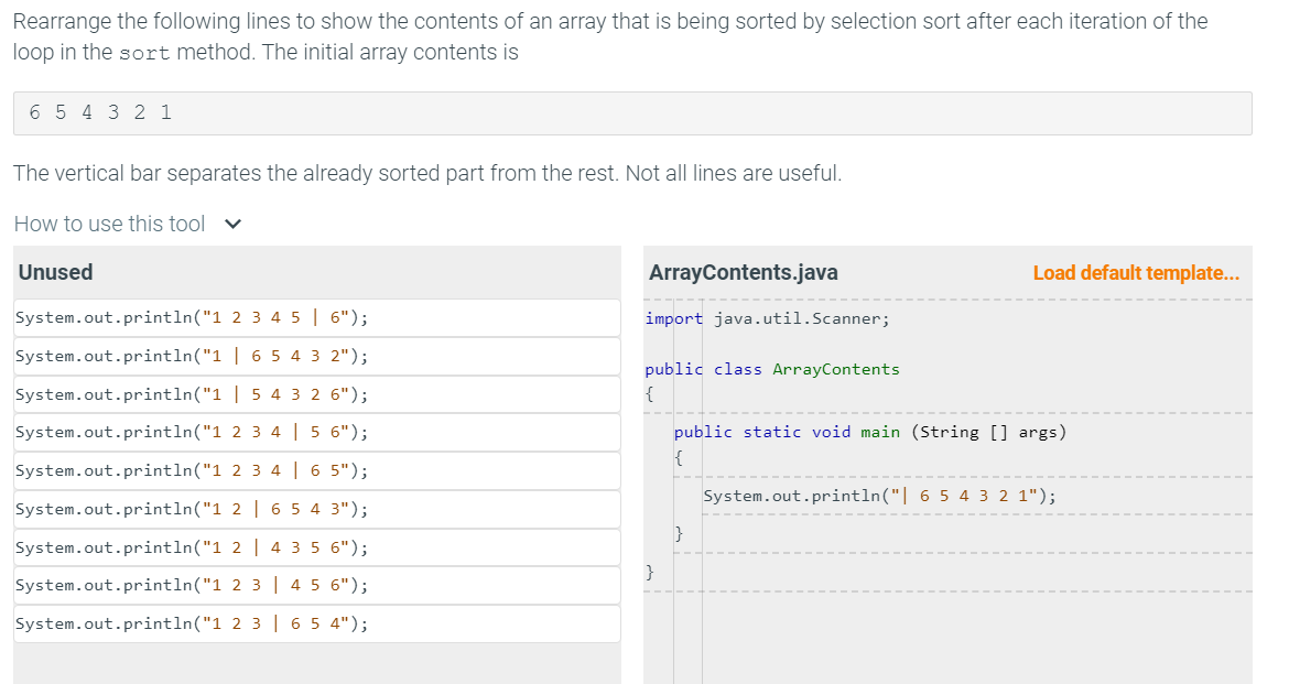 Solved (Using Java) ﻿Rearrange the following lines to show | Chegg.com