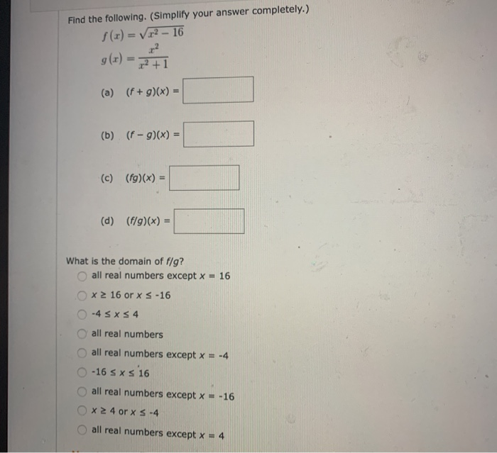 Solved Find The Following Simplify Your Answer Complete Chegg Com