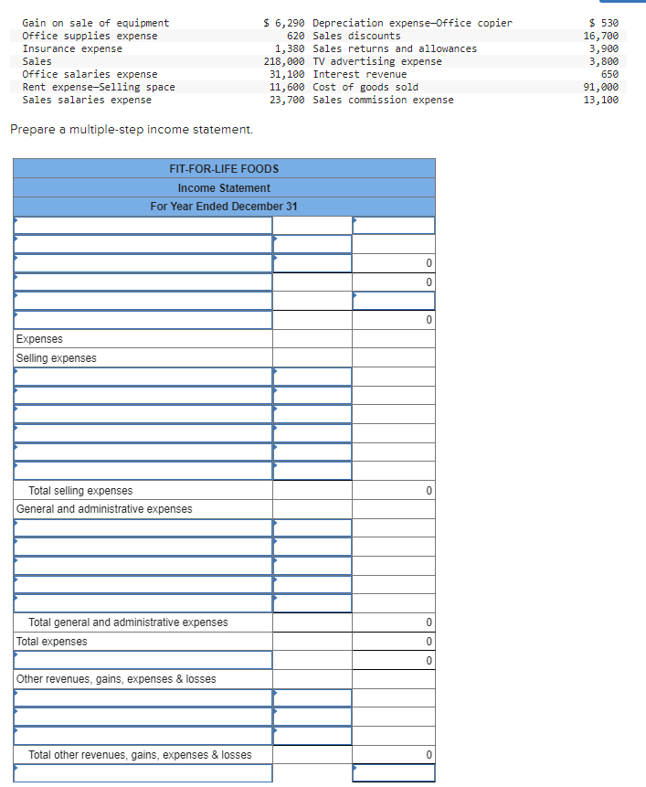 Solved Prepare a multiple-step income statement. | Chegg.com