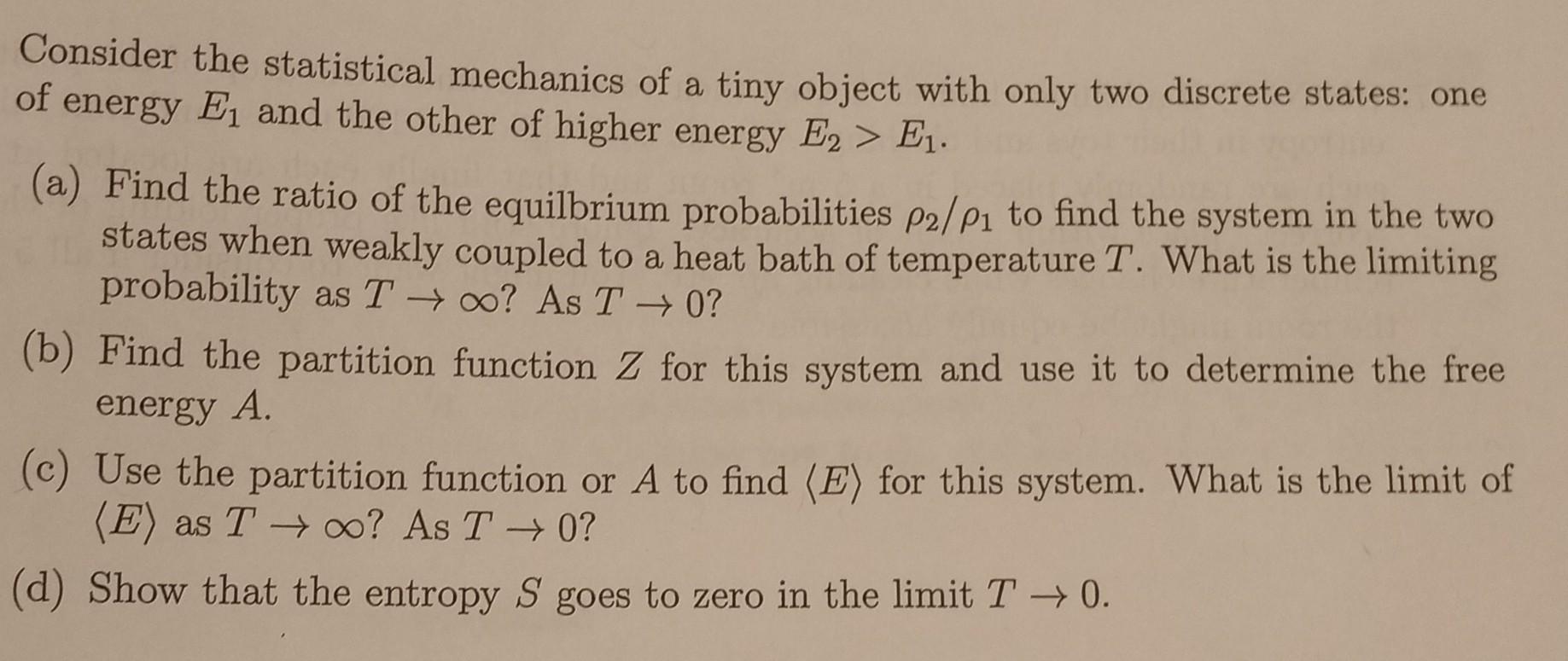 Solved How Would I Be Able To Answer A Statistical Mechanics | Chegg.com