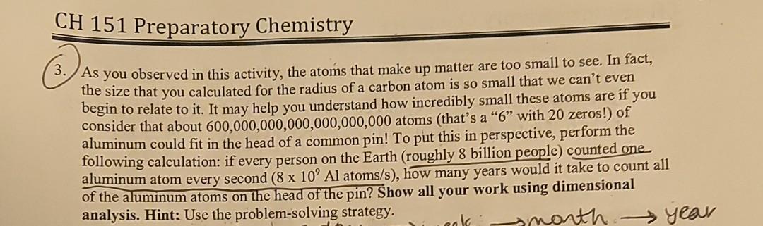 Solved CH 151 Preparatory Chemistry 3. As You Observed In | Chegg.com