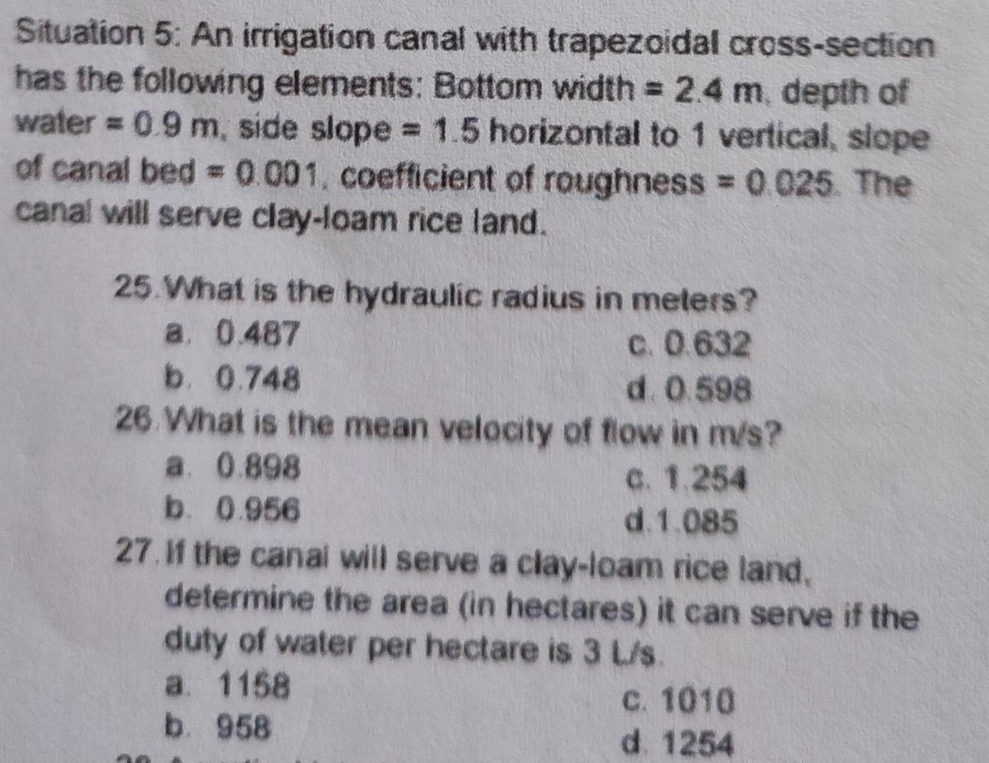 Solved Situation 5 An irrigation canal with trapezoidal