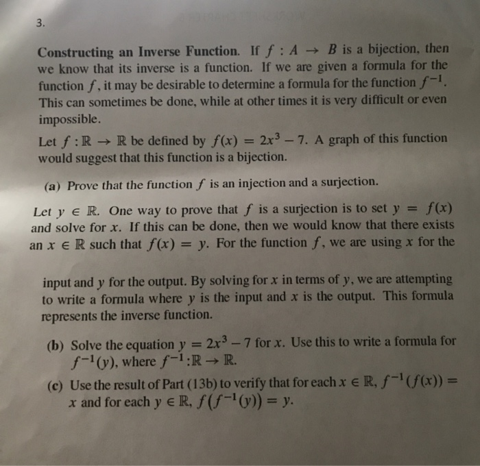 Solved Constructing An Inverse Function. If : A - B Is A | Chegg.com