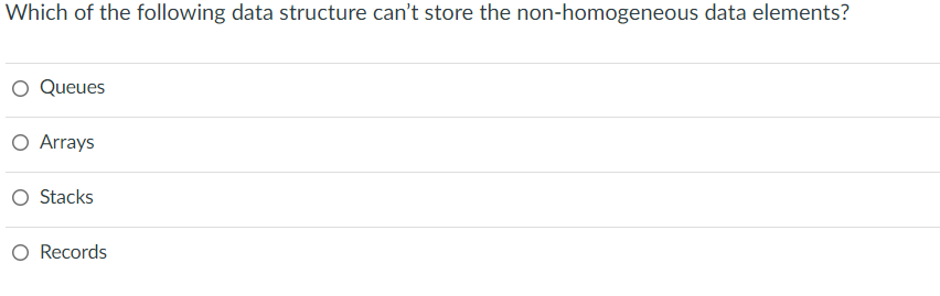 Solved Which of the following data structure can't store the | Chegg.com