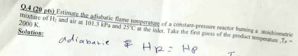 Solved Estimate the adiabatic flame temperature of a | Chegg.com