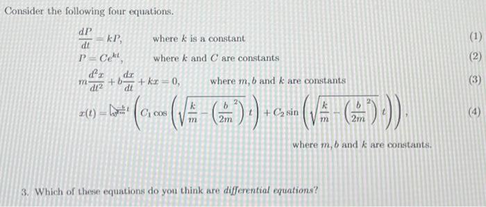 Solved Consider the following four equations. dtdP=kP, where | Chegg.com
