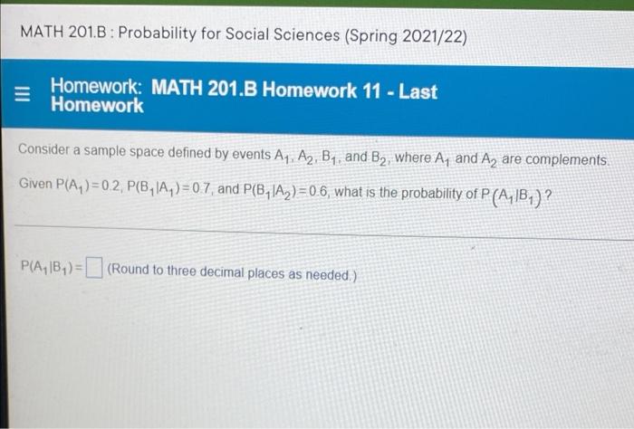 Solved MATH 201.B: Probability For Social Sciences (Spring | Chegg.com