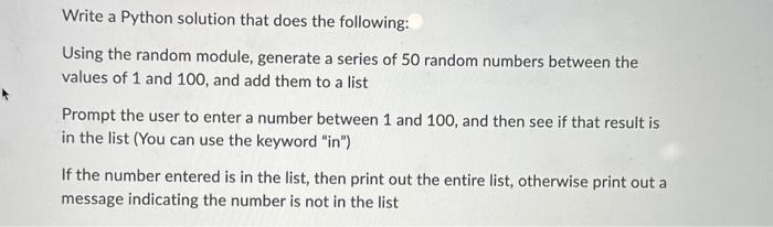 Solved Write a Python solution that does the following: | Chegg.com